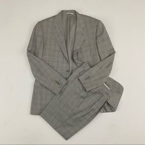 Canali Grey Windowpane 100% Wool Suit Made in Italy